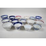 Fifteen porcelain tea bowls, English and Chinese, most late C18th, largest 3½" diameter