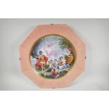 A C19th Vienna porcelain charger painted with a classical scene, A/F restored, 20" wide