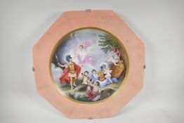 A C19th Vienna porcelain charger painted with a classical scene, A/F restored, 20" wide