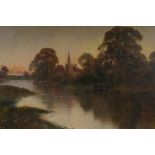 F.E. Jamieson, river landscape at sunset, 'Straford on Avon', signed, oil on canvas, 20" x 30"