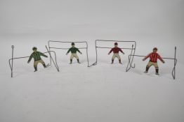 Two sets of vintage table top blow football goals, 5½" wide