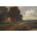 Figure in a rural landscape, signed J. Thors (?), C19th oil on canvas, 7½" x 11½"