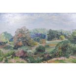 Herbert H. Newton, landscape, signed and dated 1908?, relined, oil on canvas, 30" x 20"