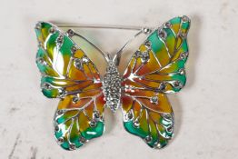 A sterling silver and enamel butterfly brooch, 2" wide