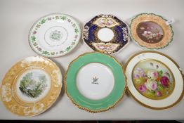 Six decorative porcelain plates including Flight Barr & Barr, Worcester, largest 10" diameter