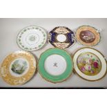 Six decorative porcelain plates including Flight Barr & Barr, Worcester, largest 10" diameter