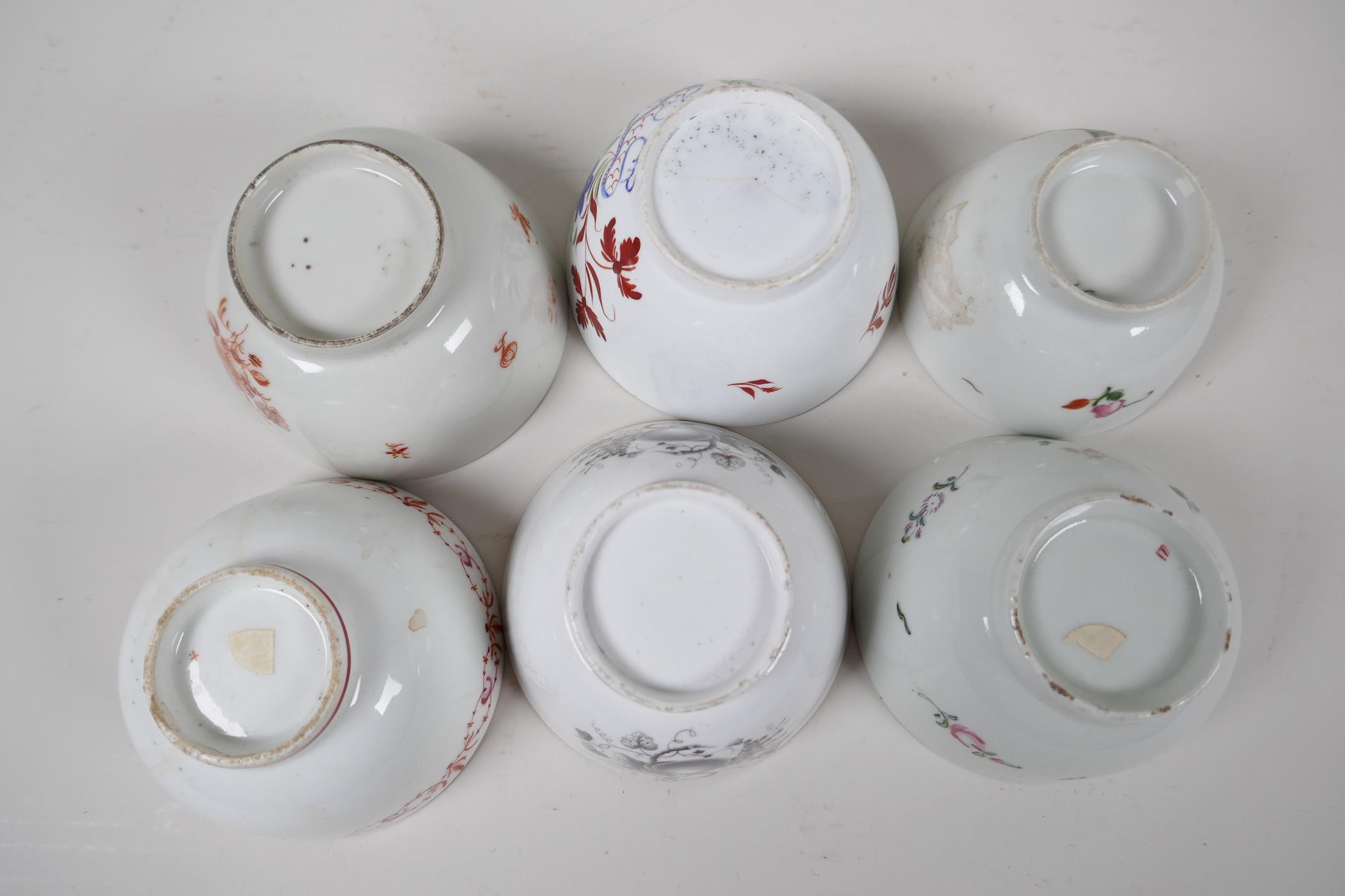 Six late C18th English porcelain tea bowls, various manufacturers - Image 7 of 7