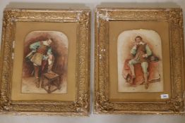 Charles Beatson, cavalier smoking a pipe and another reading a note, a pair, watercolours, signed,