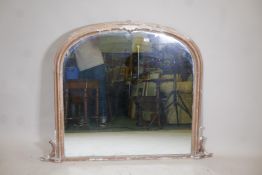 A Victorian overmantel mirror with distressed gilt finish, A/F, 54" x 42"