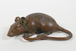 A Japanese bronze Jizai style rat, impressed mark to base, 3½" long