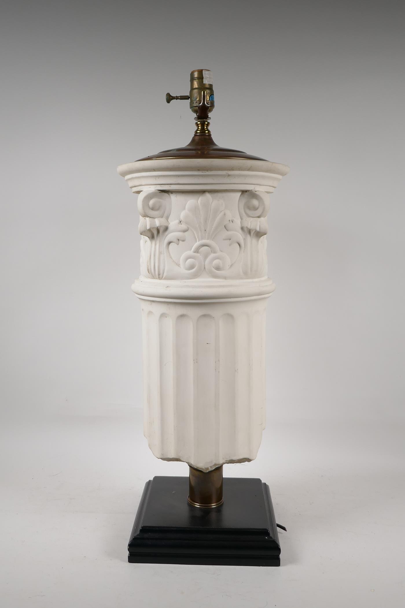 A ceramic and brass mounted table lamp in the form of a Corinthian column capital, 26" high - Image 2 of 4