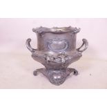 An antique white metal two handled ice bucket, 14" high