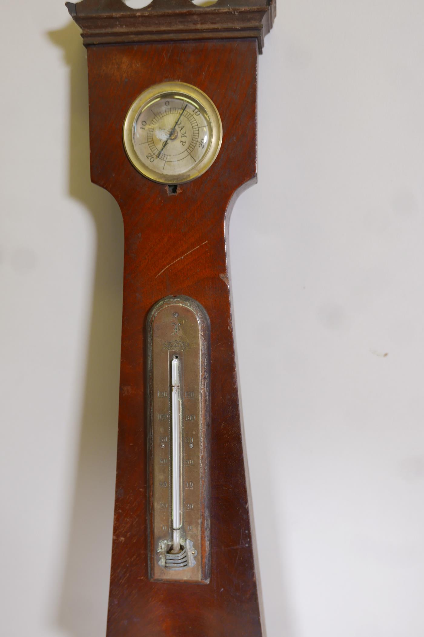 A C19th mahogany barometer by Abraham, Cheltenham, mercury removed, 37" long, losses - Image 3 of 6