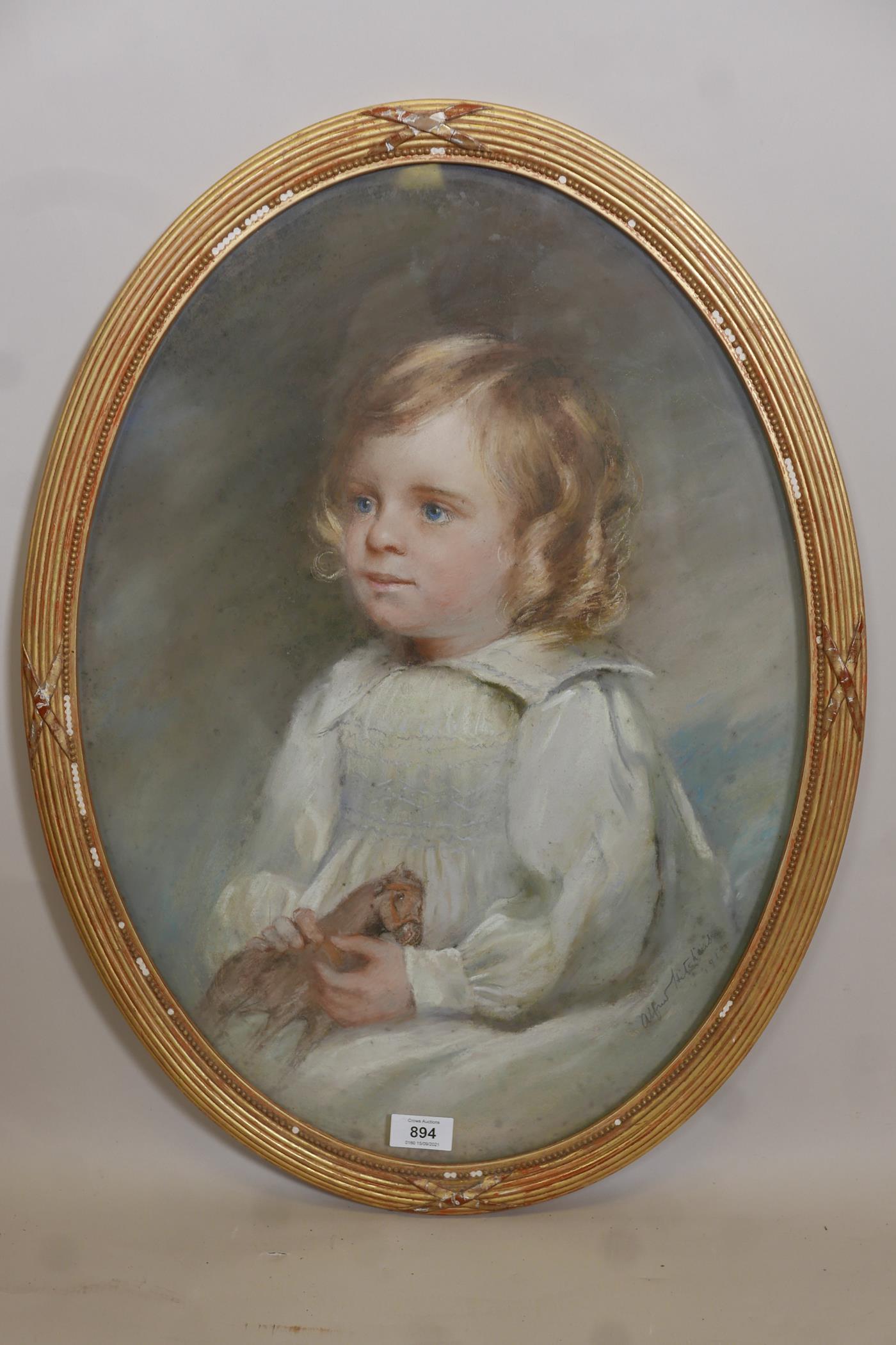 Alfred Hitchens, portrait of a child, signed and dated, 1919, pastel, 23" x 17" - Image 2 of 5