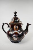 A very large C19th Barge ware tea pot, bearing the names William and Mary, dated 1875, 14" high