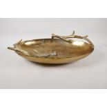 A gilt metal dish with antler decoration, 18" x 12"