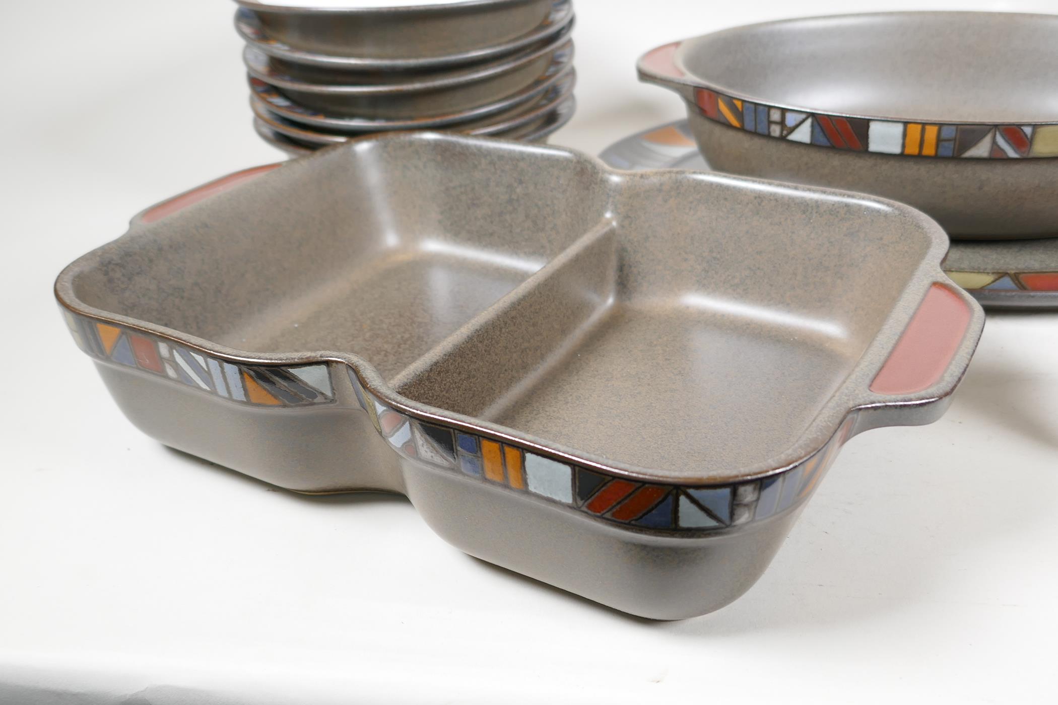 A Denby 'Marrakesh' six setting dinner service, with a pair of condiments, gravy jug, vegetable - Image 4 of 6