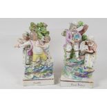 Two C19th Staffordshire flat back brocage figures 'Rural Pastimes' and 'Scuffle', 7" high