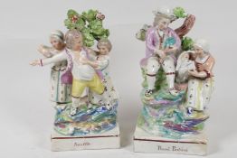 Two C19th Staffordshire flat back brocage figures 'Rural Pastimes' and 'Scuffle', 7" high