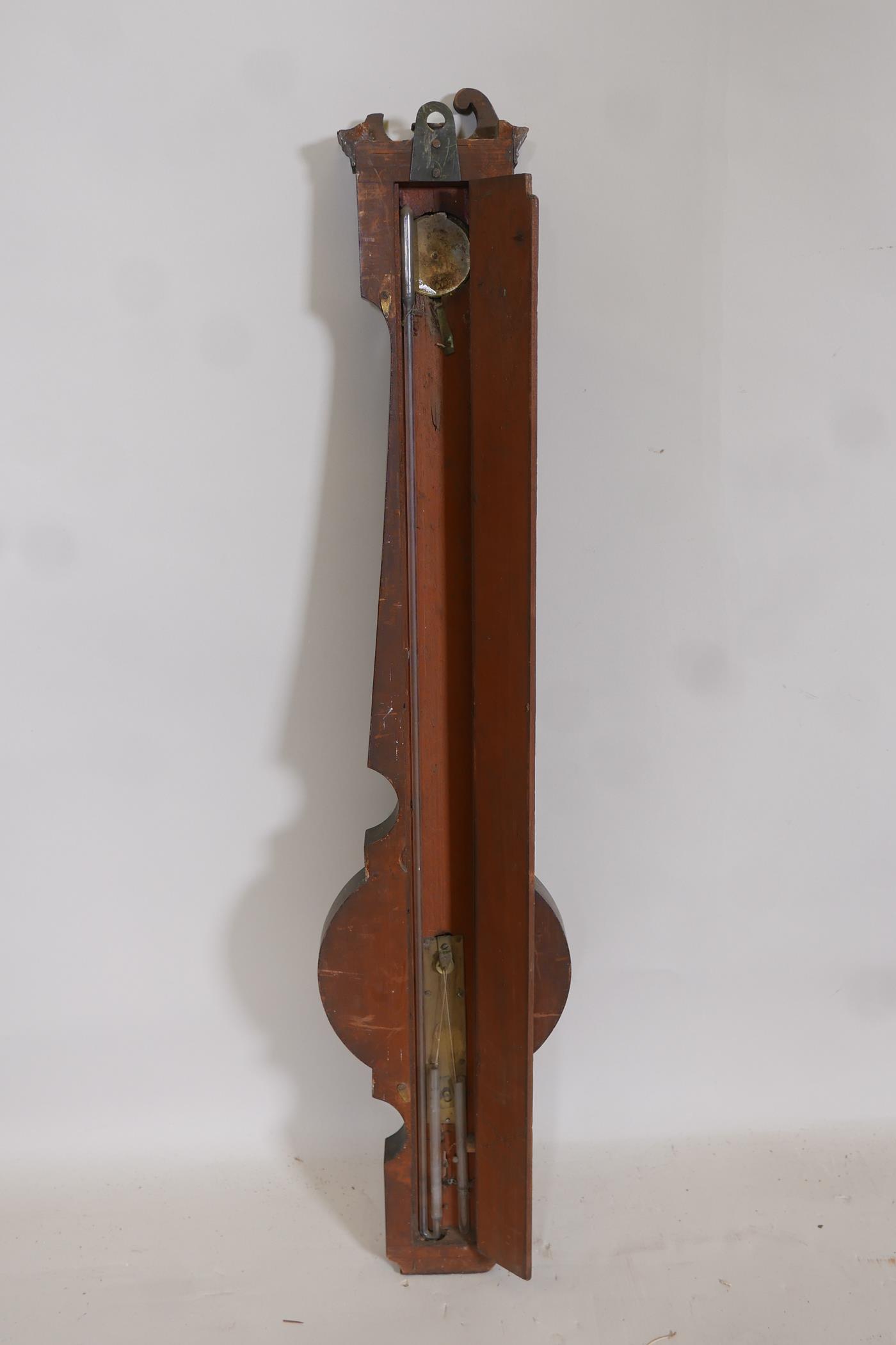 A C19th mahogany barometer by Abraham, Cheltenham, mercury removed, 37" long, losses - Image 5 of 6