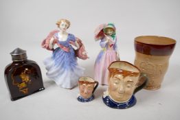 Six Royal Doulton figures, 'Morning Breeze' HN3313, 8" high, another 'Miss Demure' HN1402, a