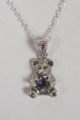 A 925 silver pendant necklace in the form of a teddy bear, 1" drop