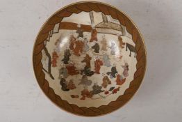 A Japanese meiji period satsuma bowl, decorated with children to the interior, the exterior with