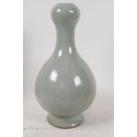 A Chinese Ru ware style celadon crackle glazed garlic head vase, 11" high
