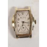 A vintage gilt plated Bulova wrist watch with a small subsidiary second hand dial, lacks strap, A/F,