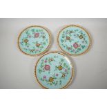 Three continental porcelain plates decorated in the Oriental manner, 9½" diameter