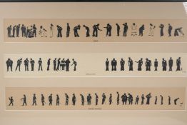 A.M. Hughes, three silhouette prints of naval life, Grog, Defaulters and Sunday Rounds, mounted in a