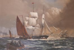 Gordon Ellis, Yankee packet at Liverpool, labelled verso, shipping off Liverpool circa 1850,