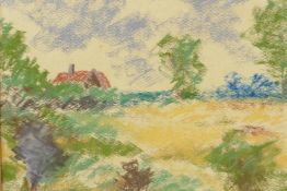 Rural scene with farmhouse, signed Paul Maze, pastel drawing, 10" x 12½"