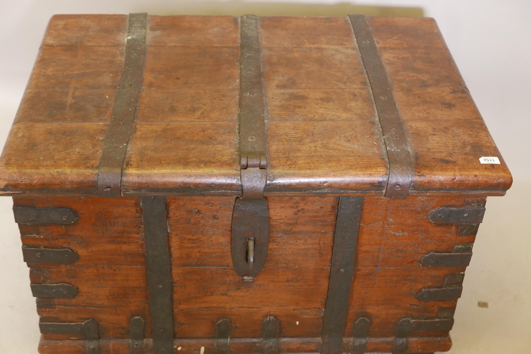 An antique hardwood silver chest with forged iron straps and carrying handles, 39" x 26" x 24" - Image 2 of 4