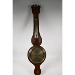 A C19th mahogany cased barometer/thermometer with broken pediment and shell inlay, 38" long (tubes