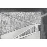 M. Sasso, limited edition etching of a brutalist subject, 86/100, pencil signed and dated 74, 18"