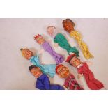 Seven vintage glove puppets