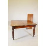 A C19th mahogany Gillow style extending dining table on reeded legs, with spare leaf, 66" x 48"