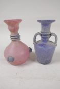 Two Roman style glass vases, 5" high