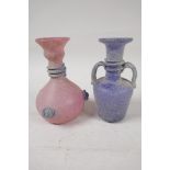 Two Roman style glass vases, 5" high