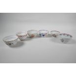 Six late C18th English porcelain tea bowls, various manufacturers