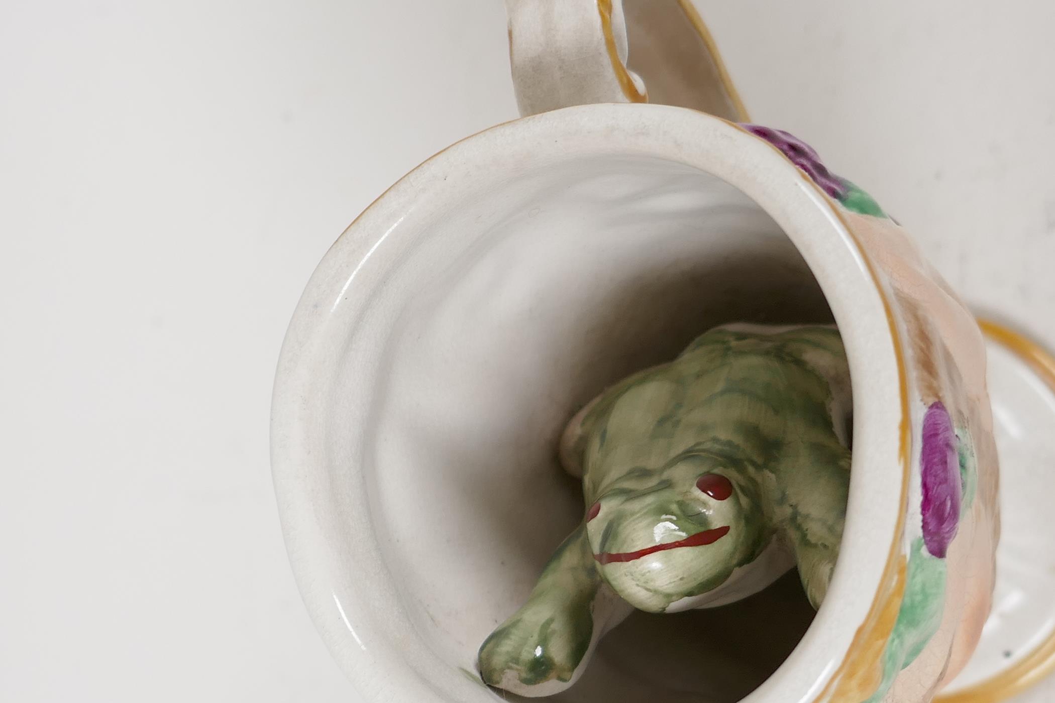 A Fayence Bacchus face mug with surprise frog inside, 5" high - Image 5 of 5