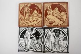 A pair of Minton tiles, 'Jacobs Dreams', 6" square, along with two others, 'Going up to Jerusalem'