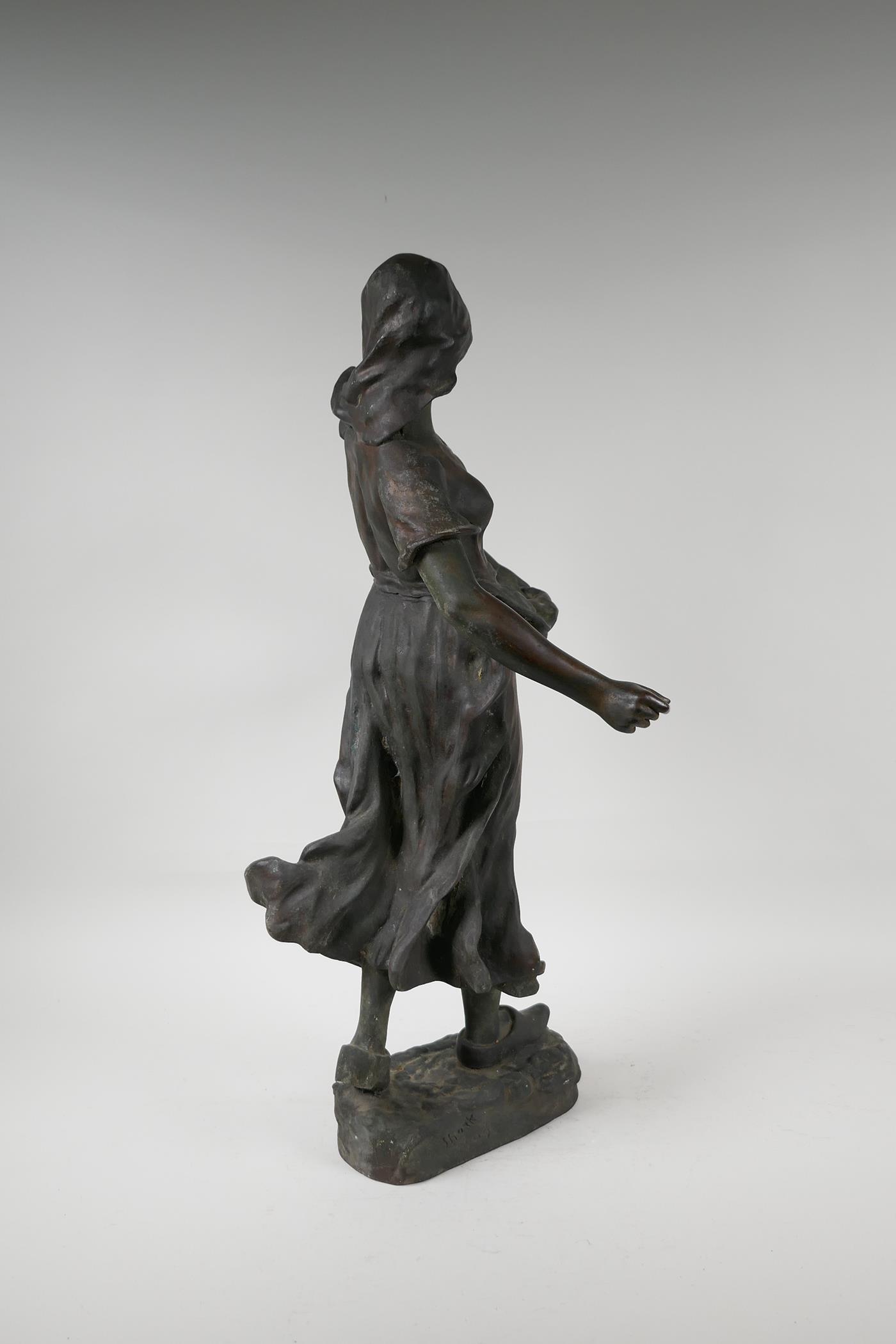 Hans Schork (Austria), late C19th Art Nouveau bronze figure of a Dutch seed sower, with foundry - Image 4 of 9