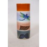 A Dennis China Works Sally Tuffin designed cylinder shaped spill vase with dragonfly decoration,