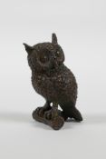 A Japanese bronze Jizai style figure of an owl, 2" high