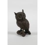 A Japanese bronze Jizai style figure of an owl, 2" high