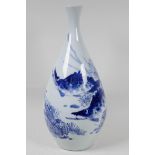 An oriental blue and white porcelain vase painted with fish, 15" high