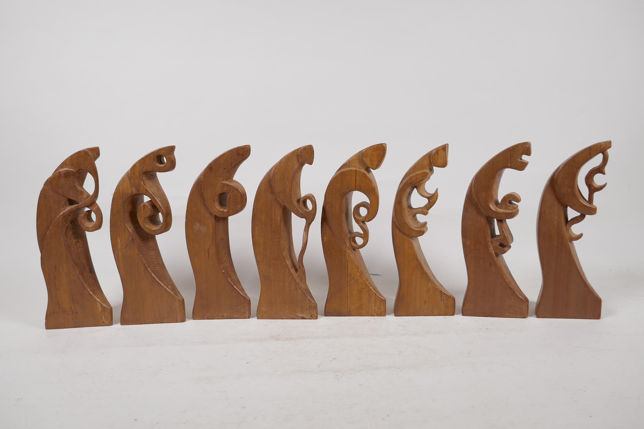 Jerry Newman, Affinity, an eight piece turned and carved wood abstract figurual sculpture, - Image 3 of 6