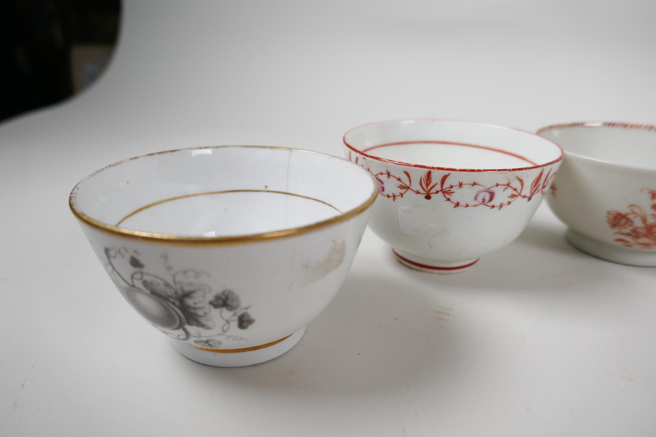 Six late C18th English porcelain tea bowls, various manufacturers - Image 4 of 7